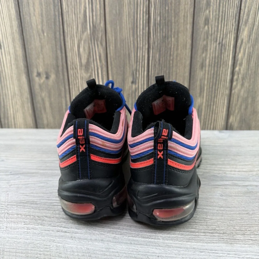 Nike Air Max 97 (GS) Low Top Sneakers Black Flash Crimson Racer Blue 7Y